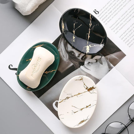 Soikea saippua-alusta marmorikuviolla