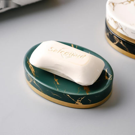 Soikea saippua-alusta marmorikuviolla