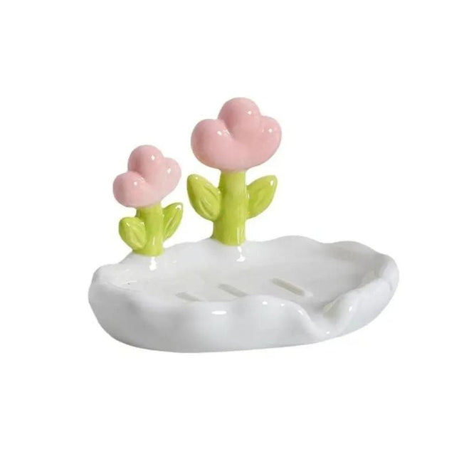 Koristeellinen keraaminen saippuakuppi kukilla