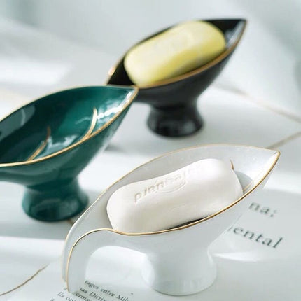 Lehden muotoinen keraaminen saippua-alusta