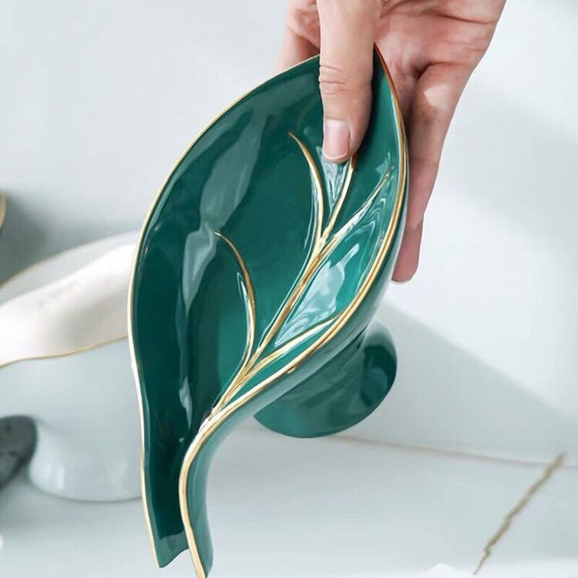 Lehden muotoinen keraaminen saippua-alusta