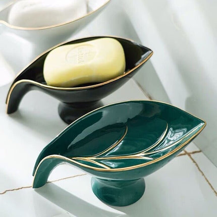 Lehden muotoinen keraaminen saippua-alusta