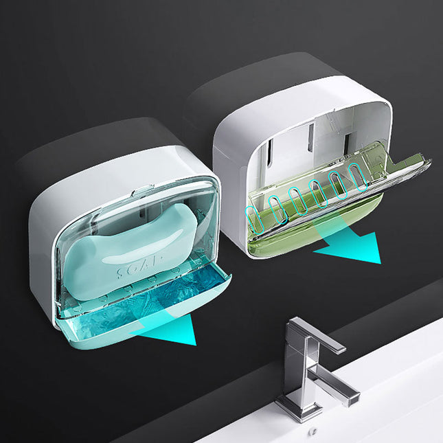 Seinään kiinnitettävä saippuarasia kannella