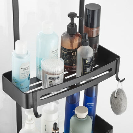 Ripustettava kaksitasoinen suihkuhylly kylpyhuoneeseen