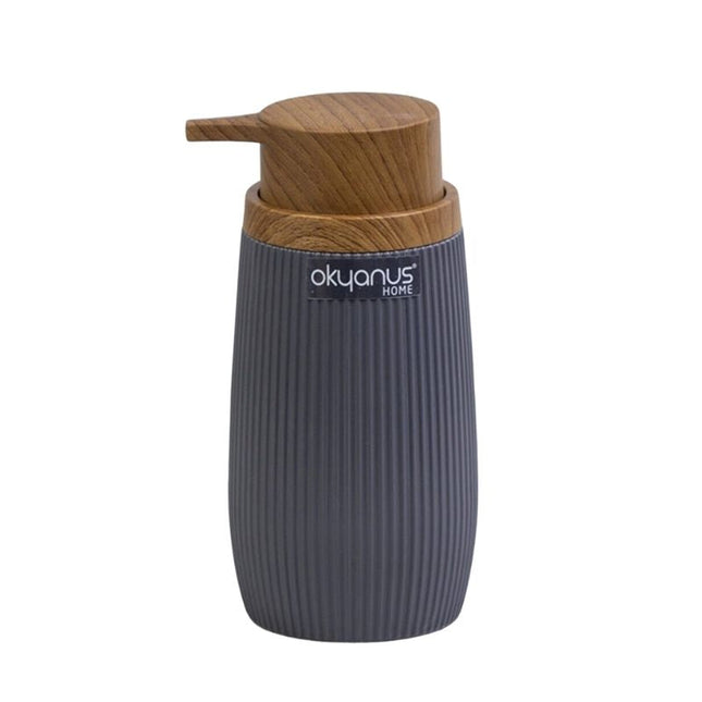 Uritettu saippuapumppu puukannella