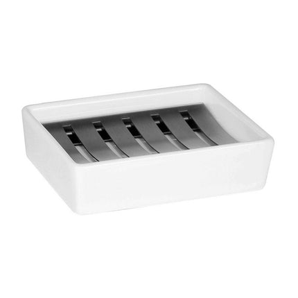 Keraaminen saippua-alusta teräsritilällä