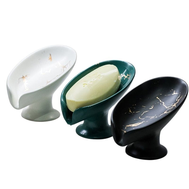 Valkoinen marmorikuvioinen design saippuateline