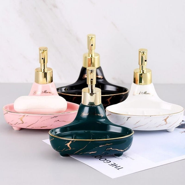 Saippua-annostelija ja -teline marmorikuviolla