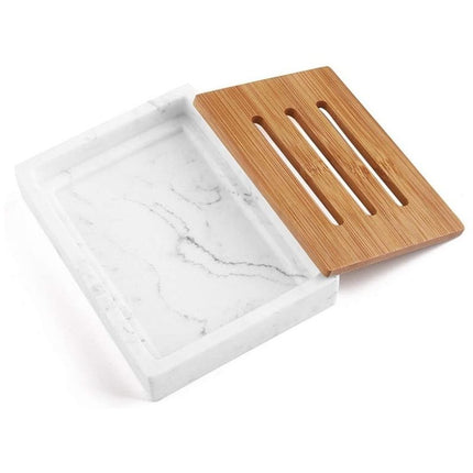 Marmorikuvioinen saippua-alusta bamburitilällä