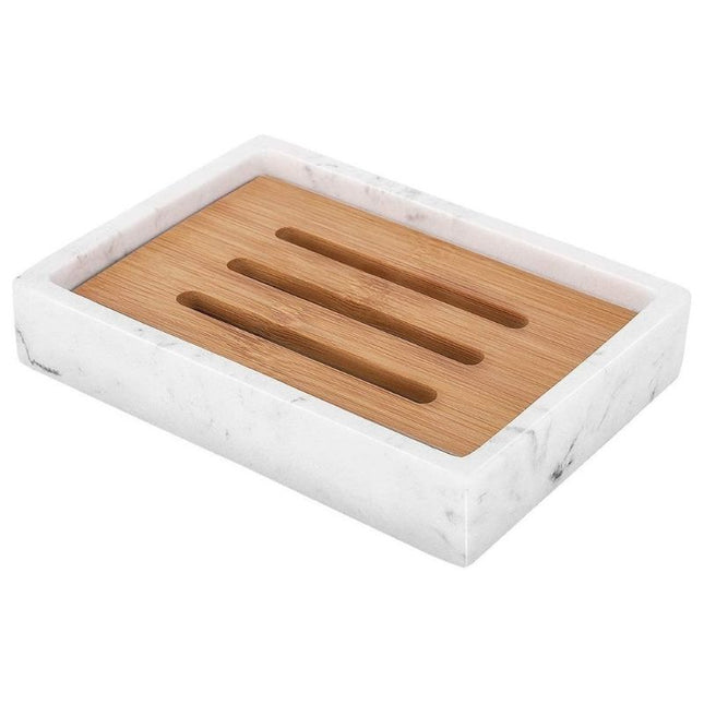 Marmorikuvioinen saippua-alusta bamburitilällä