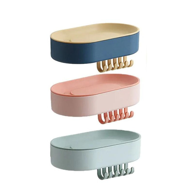 Seinään kiinnitettävä saippuateline koukuilla