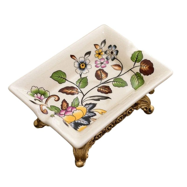 Keraaminen saippua-alusta kukka-aiheella