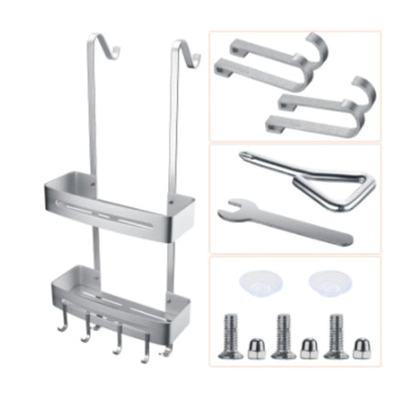 Ripustettava kaksitasoinen suihkuhylly kylpyhuoneeseen