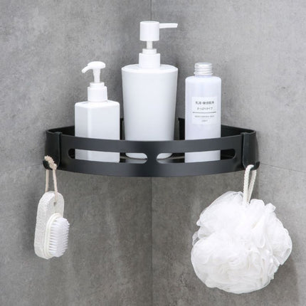 Musta kulmasuihkuhylly seinäkiinnityksellä