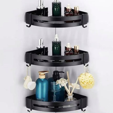 Musta kulmasuihkuhylly seinäkiinnityksellä