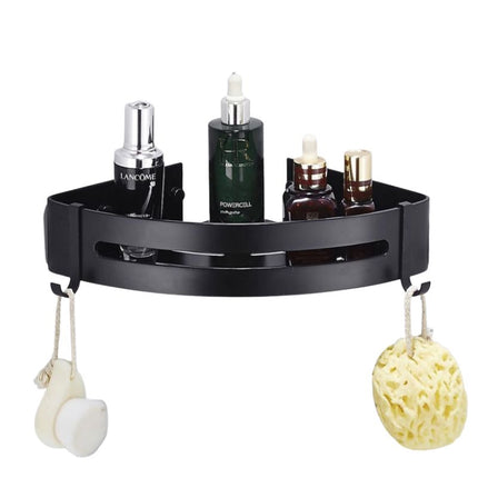 Musta kulmasuihkuhylly seinäkiinnityksellä